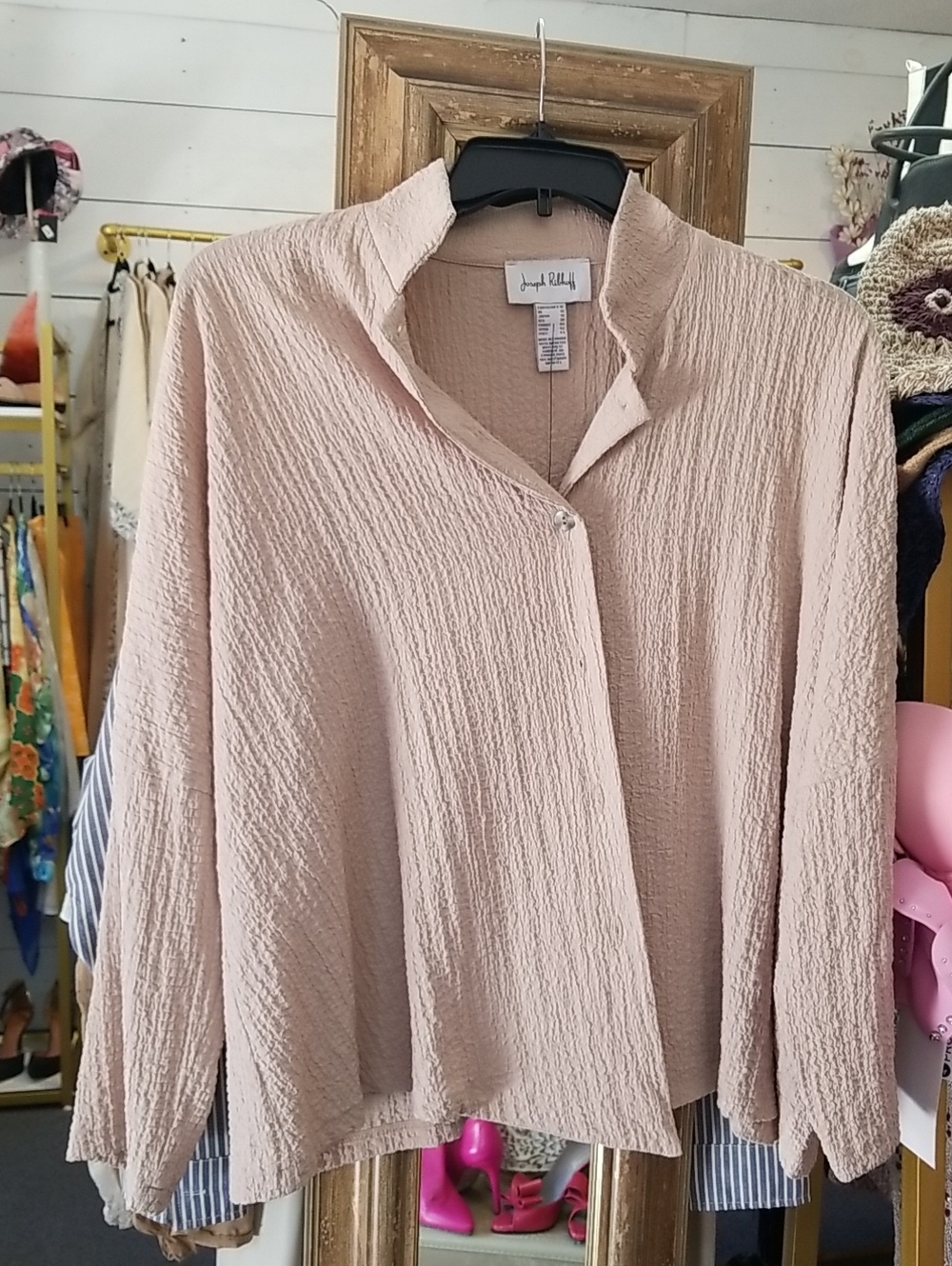 Joseph Ribkoff Pale Blush Textured Button-Down Shirt